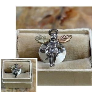 Black Hills Gold and Sterling Silver Angel Brooch